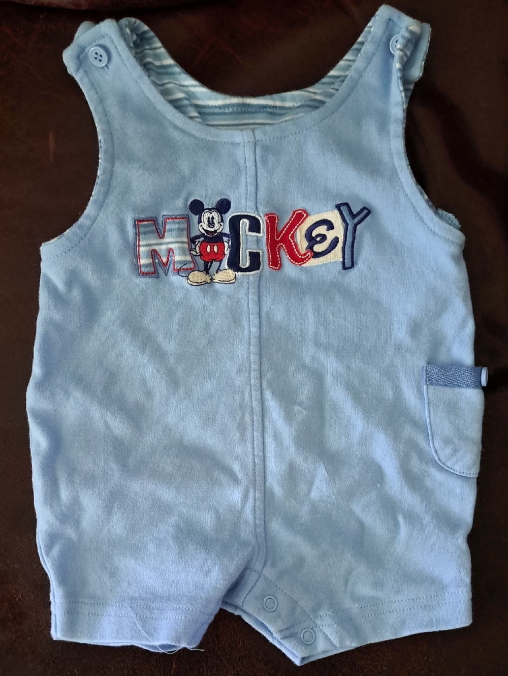 Disney Light Blue Mickey Embroidered Infant Romper